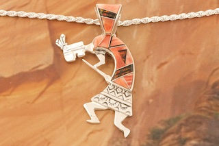 Calvin Begay  Genuine Spiny Oyster Shell Sterling Silver Kokopelli Pendant